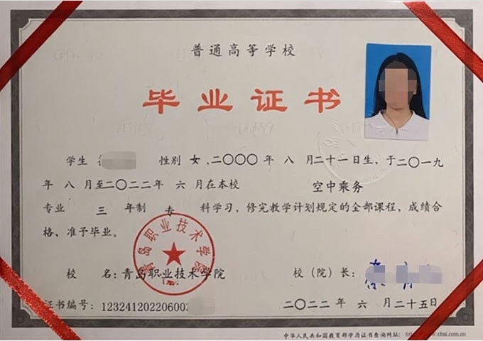 诸暨青岛职业技术学院毕业证样本图片